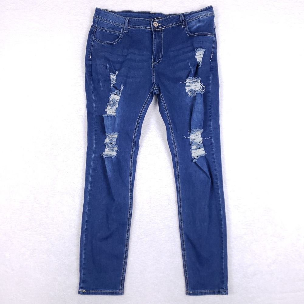 Tengoa Jeans Distressed Skinny Jeans Medium Wash Size 2XL High Stretch Denim